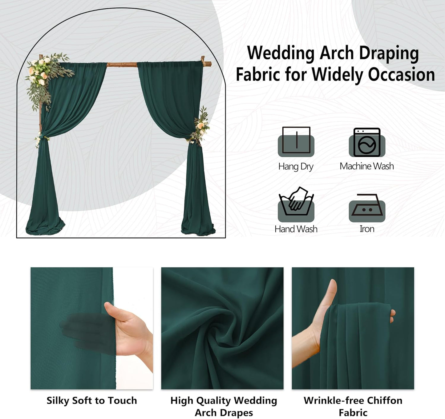 8 Panels Wedding Arch Draping Fabric 28" x20Ft Wedding Arch Drapes Chiffon Fabric Drape Sheer Backdrop Curtain for Weddings Party Ceremony Birthday Arbor Drapery Reception Ceiling Décor(Emerald Green)