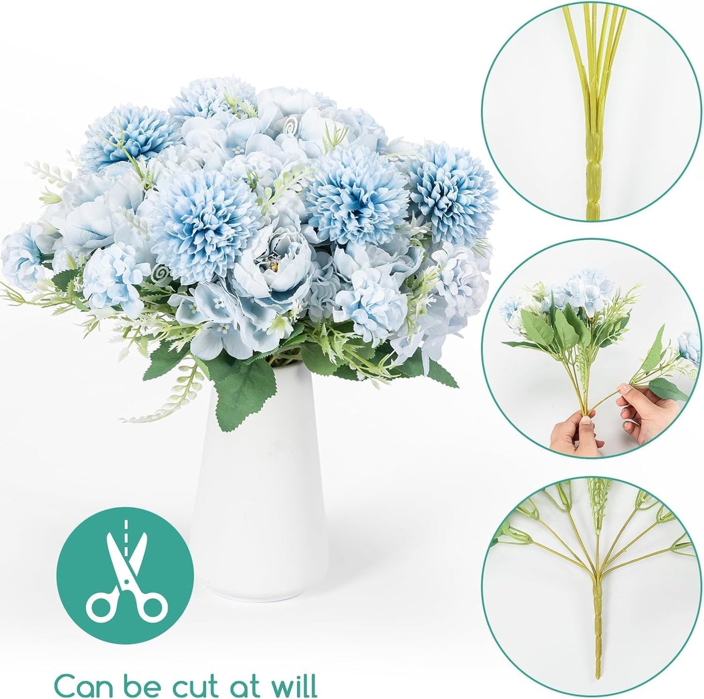 12 Packs Peonies Artificial Flowers,Silk Artificial Peonies Flowers Fake Peony Faux Floral Arrangements Bouquet for Centerpiece Table Wedding Party Home Decor Blue