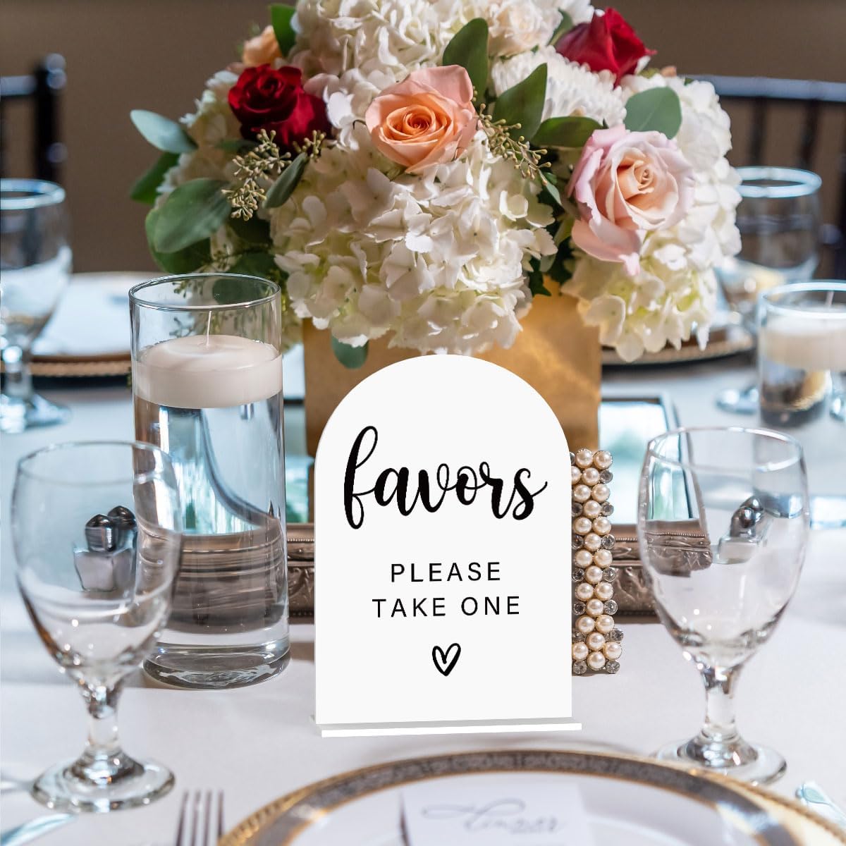 Acrylic Wedding Sign, Bridal Shower Decorations, Favors Please Take One Sign for Ceremony, Modern Font Table Signs, Acrylic Table Top Signs for Wedding Reception and Event Party (White)