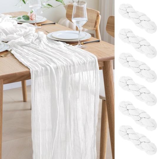 Asee'm 6pcs Cheesecloth Table Runner 120 Inches Long Ivory Boho Gauze Cheese Cloth Runner 10FT Rustic Sheer Table Runners for Christmas Wedding Party Baby Shower Spring Easter Decoration