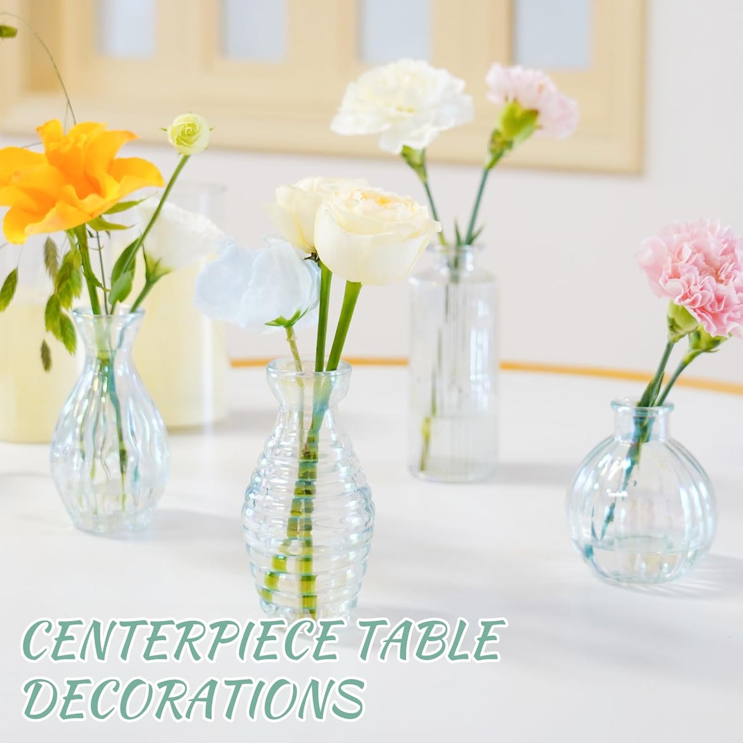 Bud Vases Set of 12, Iridescent Glass Vase for Decor Centerpieces, Small Vases for Flowers, Clear Irised Flower Vase Ribbed Modern Bud Vases in Bulk, Colorful Vases for Wedding Party Table Decoration