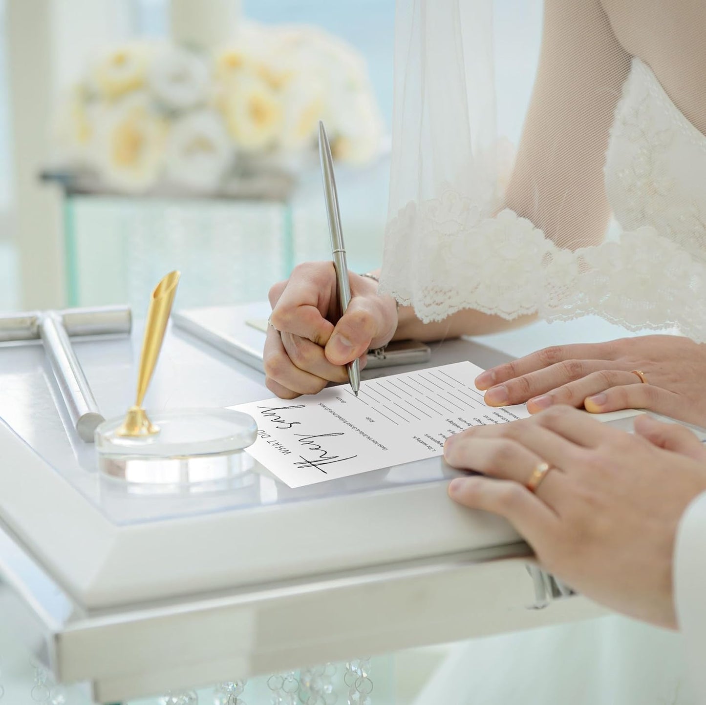 Bridal Shower Games, What Did They Say, 25Pcs Minimalist White Double-Sided Bridal Game Cards, Wedding Shower Games for Guests, Engagement Bachelorette Party Supplies - A24