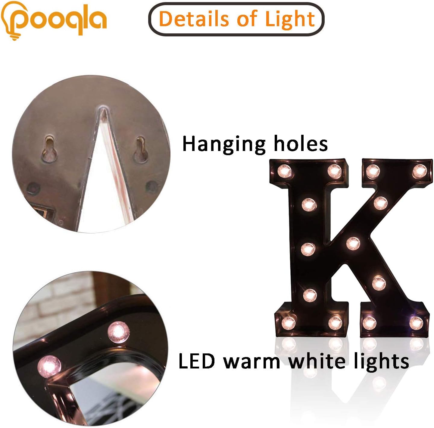 Decorative LED Illuminated Letter Marquee Sign - Alphabet Marquee Letters with Lights For Wedding Birthday Party Christmas Night Light Lamp Home Bar Decoration K, Black