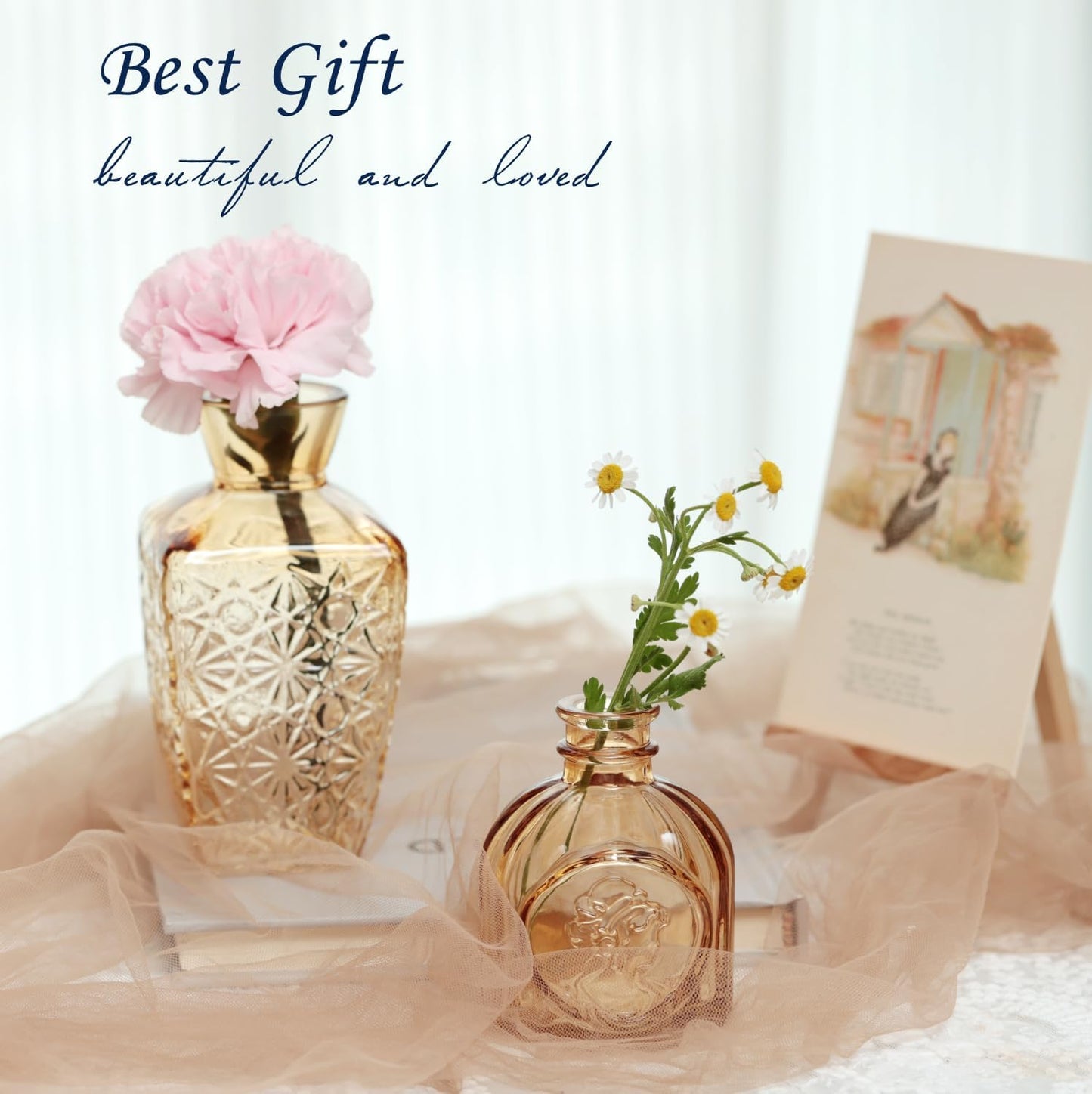 Bud Vases Set of 12,Glass Bud Vases in Bulk,Small Flower Vases for Centerpieces,Mini Vintage Vase for Wedding, Home Table Decor,Christmas,Party Decoration,Gold Amber