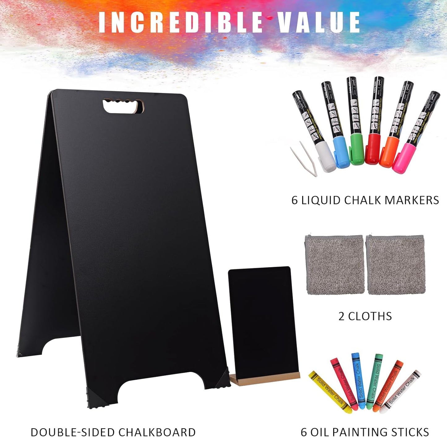 16x32 Double-Sided A-Frame Chalkboard Sign with 8x12 Chalkboard, Liquid & Solid Chalk Markers, Wedding & Event Signage