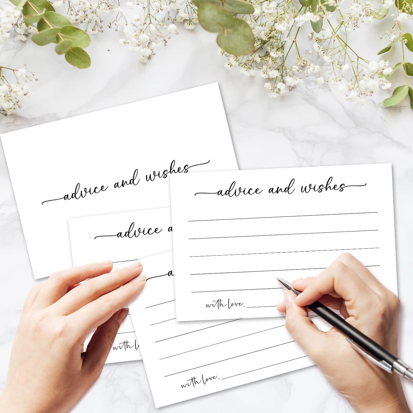 White Advice and Wishes Card, Advice Cards for The Bride and Groom, Bridal Shower,Wedding or Baby Shower, Birthday, Graduation, Retirement, Guestbook - 25 Cards -09