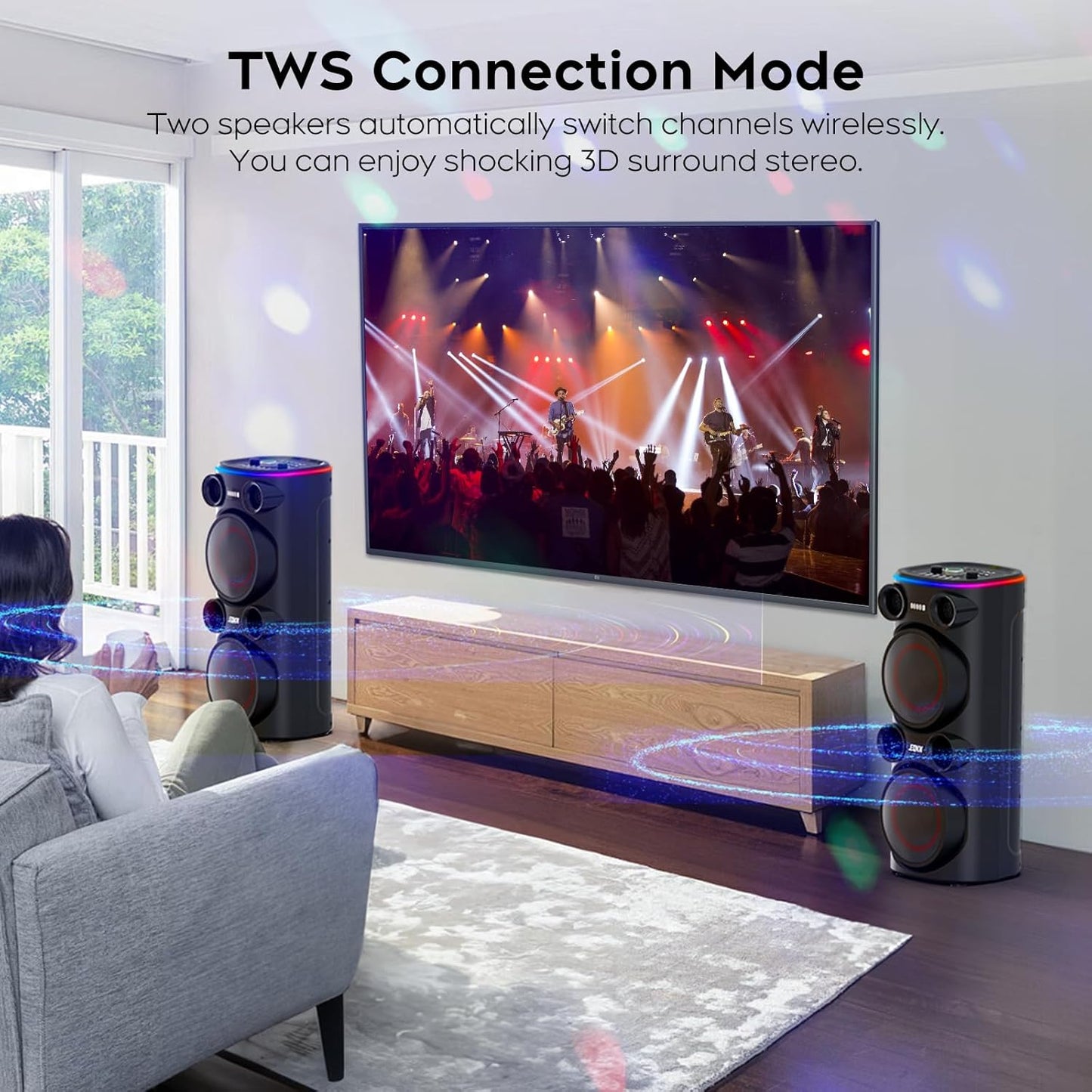 25.9''Karaoke Machine with 2 Wireless Microphones, 5.3 Speakers Bluetooth Speaker for Adults New Party Portable PA System Outdoor Bluetooth with 8” Woofer Wireless with Party Light(Recordable)