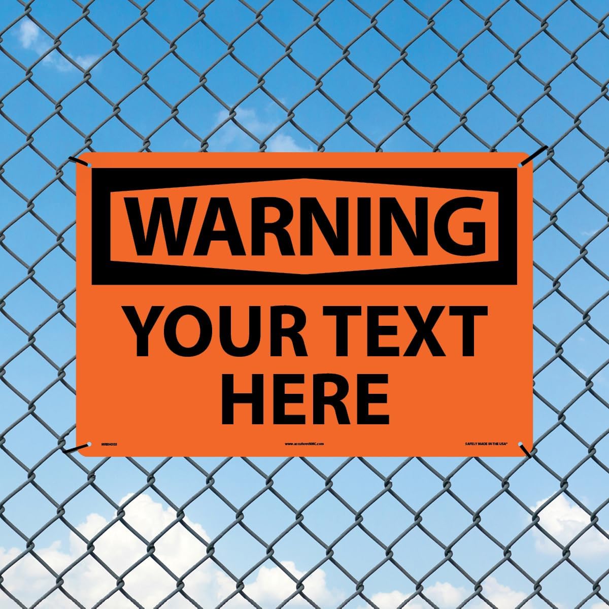 Custom OSHA Style Warning Sign 12" x 18" Aluminum Sign, Customizable "Your Text Here", by AccuformNMC Made in USA