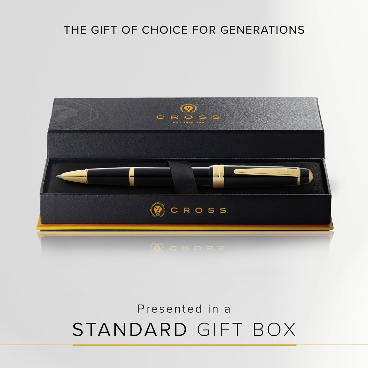 Cross Bailey Light Refillable Rollerball Pen Presented in a Everyday Gift Box - Medium Point, Black Ink, Polished Black