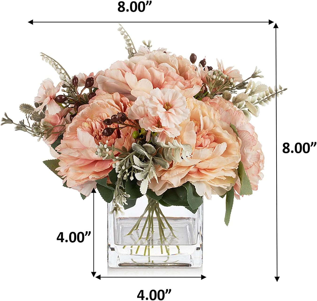 ENOVA FLORAL Artificial Flower Arrangement with Vase,Mixed Artificial Silk Peony Flower in Vase for Decoration Home Office, Wedding Centerpiece (Champagne)