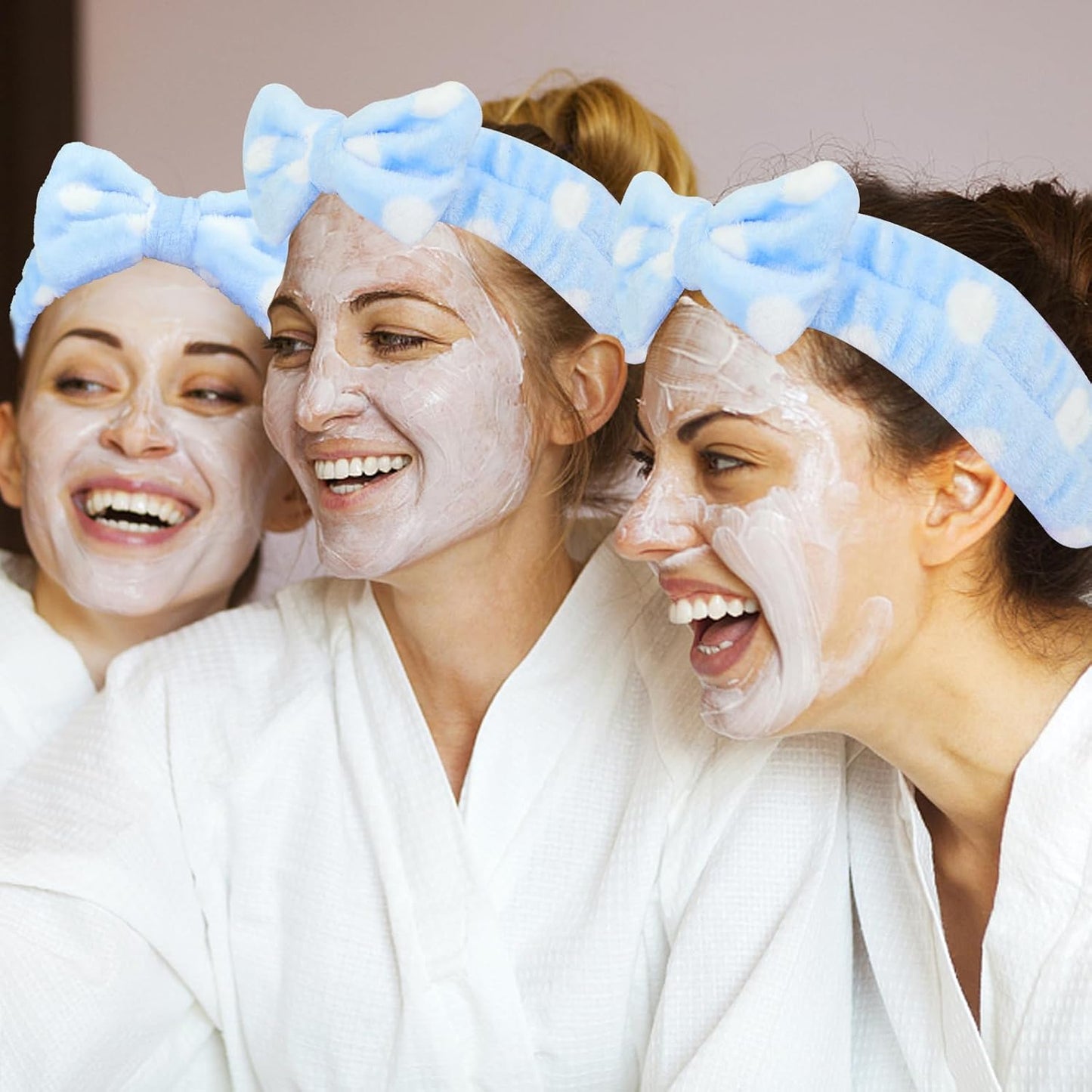 Semato 8 Pcs Blue Dot Bachelorette Party Favor Set Bridesmaid Headband Skincare Headbands for Women Party Supplies (blue dot)