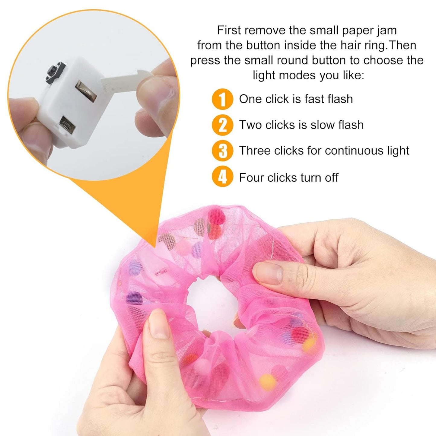 8 LED Scrunchies - Light Up Hair Accessories for Women, Girls - Glow in the Dark Hair Ties & Bands for Christmas, Rave Party (#02)