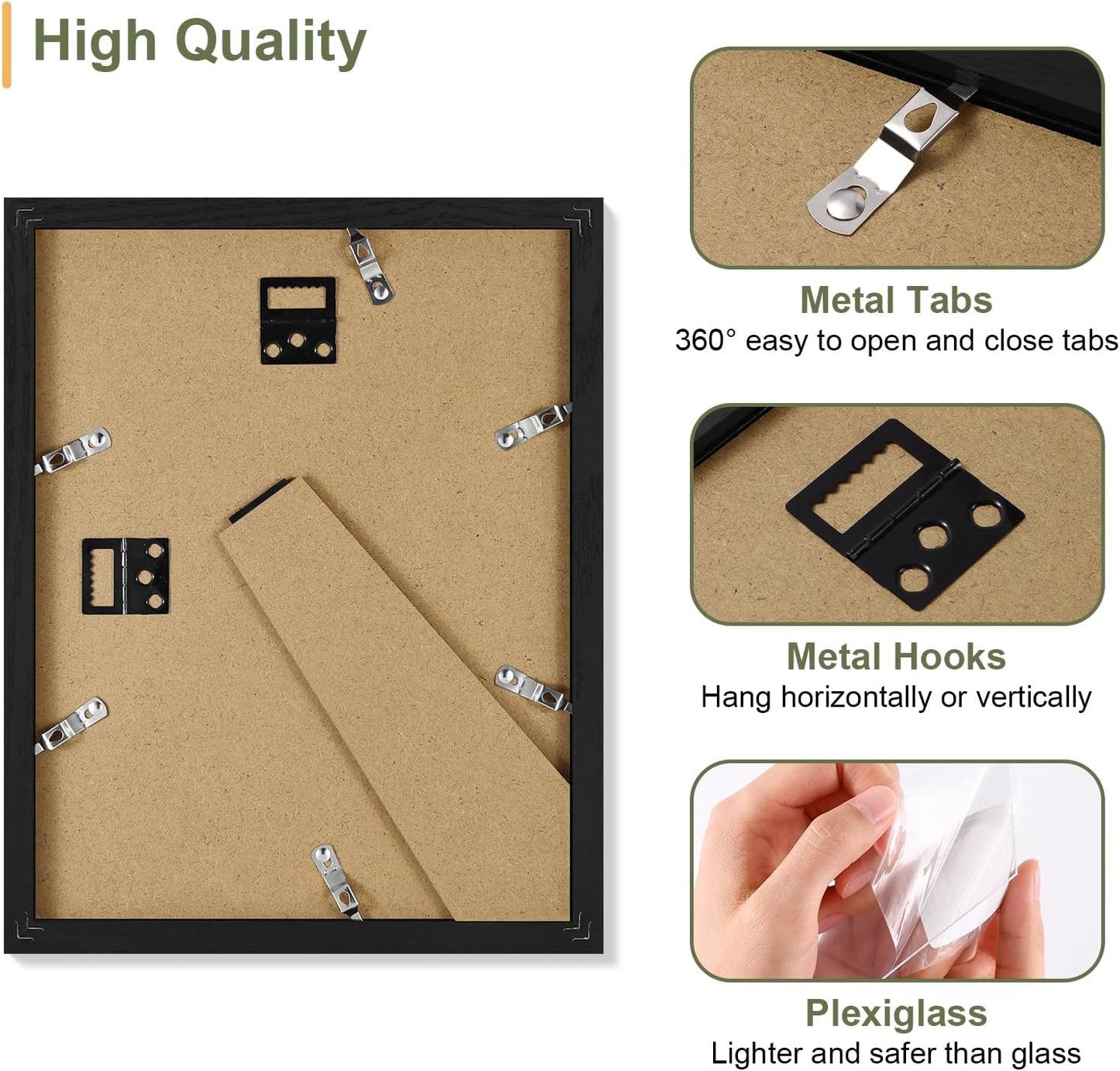 Vittanly 8.5x11 Collage Picture Frame, Displays 2Pcs 5x7 Pictures with Mat, Picture Frames Collage Wall Decor for Horizontal or Vertical Display, Black, 1 Pack