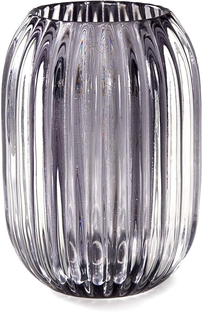 Serene Spaces Living Smoke Grey Optical Glass Votive Holder, Perfect for Weddings and Home Décor, Measures 5" Tall and 3.5" Diameter, Set of 12