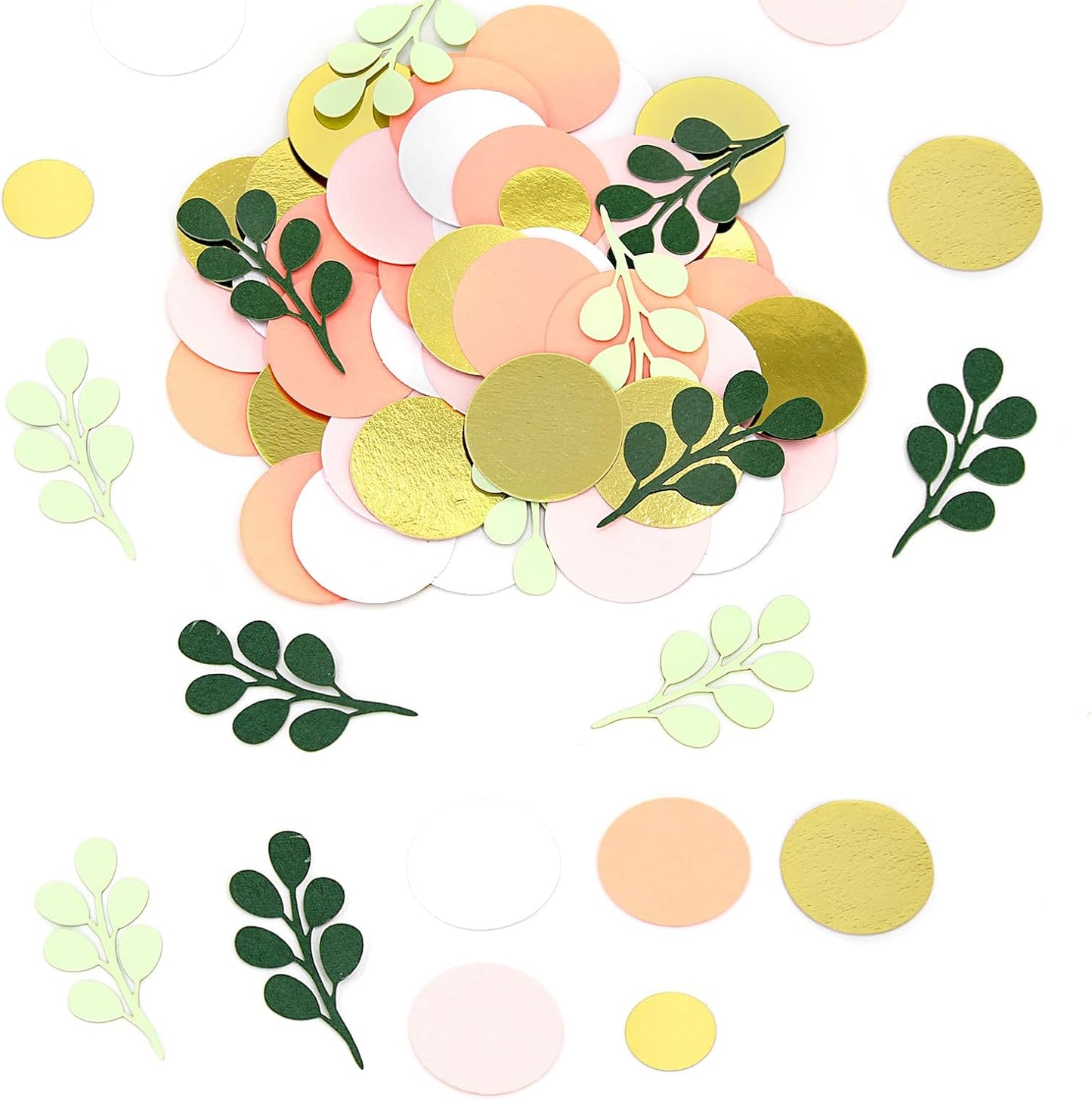 300PC Sage Green Gold Pink Round Dots Confetti for Girl Baby Shower Decorations Greenery Eucalyptus Scatter Birthday Decorations for Women Bridal Shower Wedding Confetti Party Decor Supplies