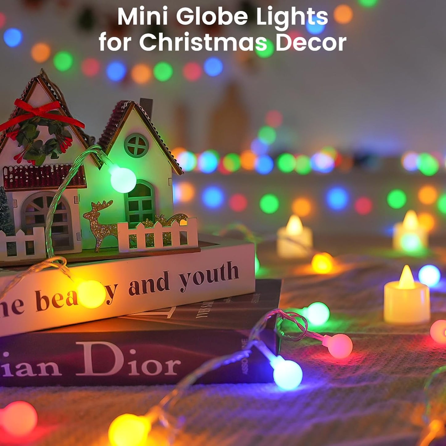 LORRYTE Connectable 100LED Christmas Lights Outdoor Indoor - 43FT Multicolor Globe String Lights with Remote, 8 Modes Plug in Fairy Light Waterproof for Christmas Decorations Bedroom Decor