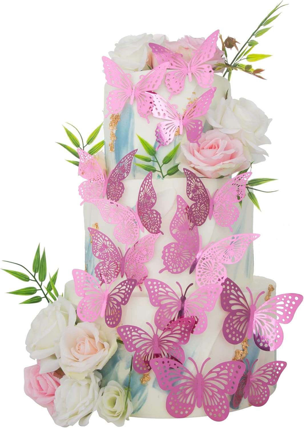 Gyufise Rose Butterfly Cupcake Toppers Hollow Art 3D Butterfly Cupcake Decorations Baby Shower Wedding Anniversary Kids Birthday Party Cake Wall Decorations Supplies 36Pcs