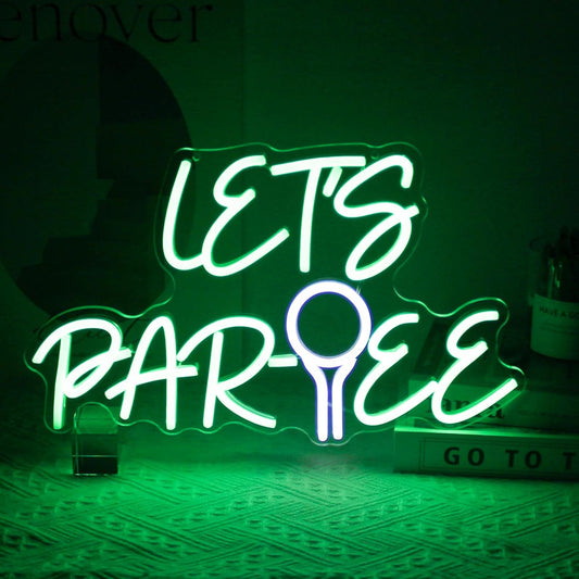 Let's Par Tee Neon Sign for Wall Decor - Green White LED Golf Ball Light - Dimmable Hanging Sign for Golf Club, Bedroom, Man Cave, Party