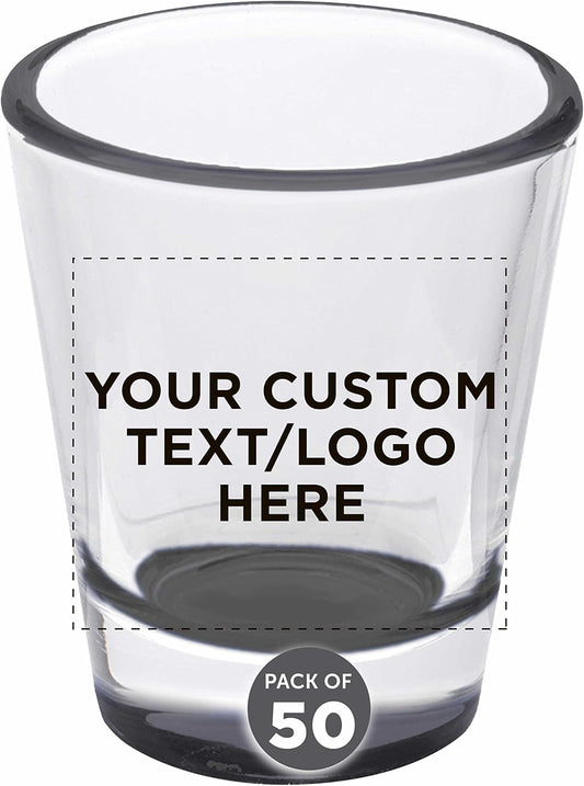 Custom Shot Glasses 1.75 oz. Set of 50, Personalized Bulk Pack - Great for Wedding Favors, Bachelorette Party Decorations, Party Fovors, Color Bottom - Black