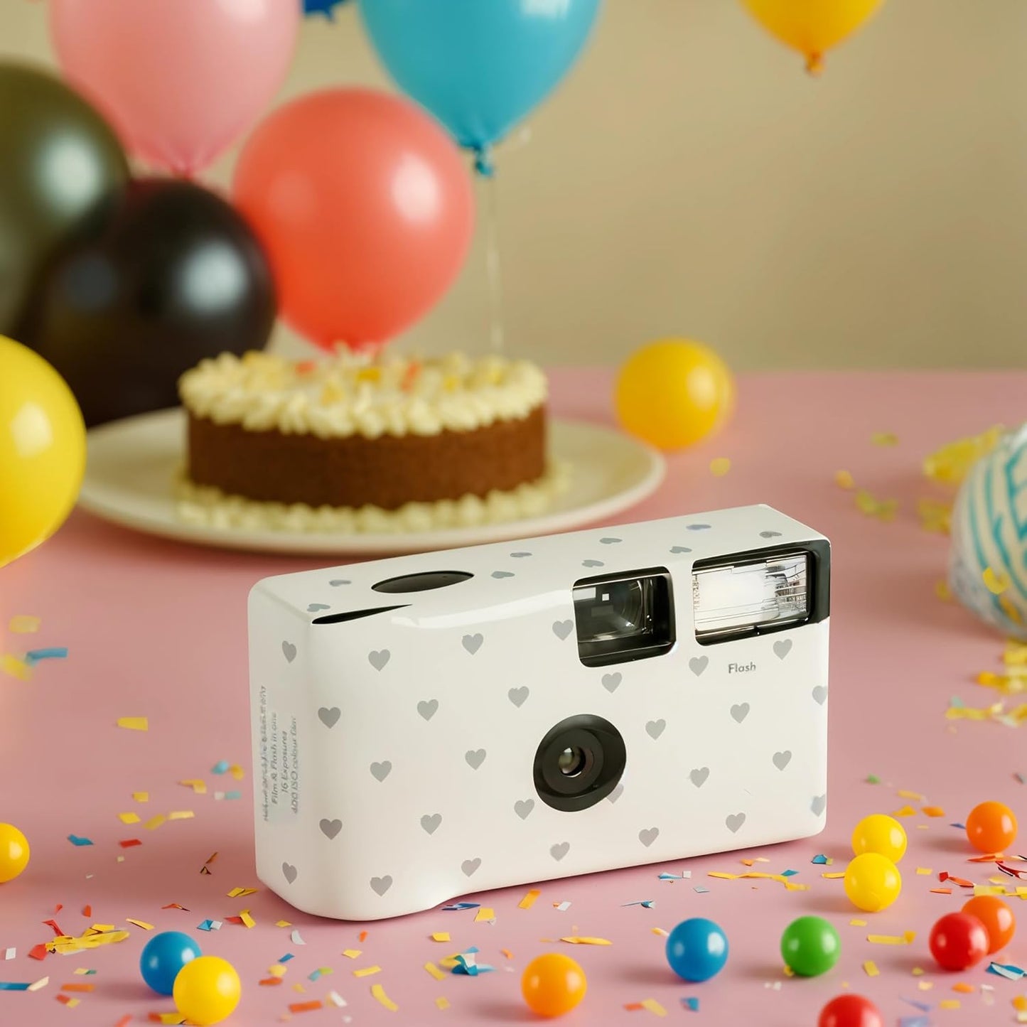 Weddingstar Disposable Camera with Flash - Single Use 35mm Film Camera for Wedding or Party Favors - Silver Hearts