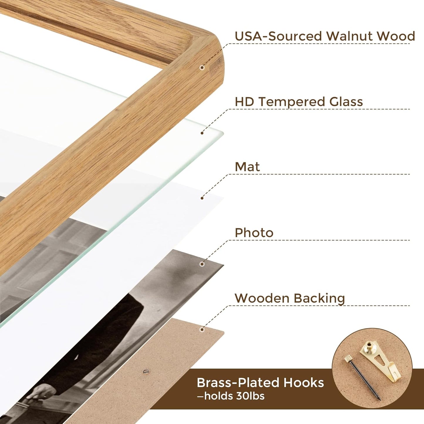 11x14 Wooden Picture Frames USA-Sourced Natural Oak Wood Solid Wood Photo Frame Handcrafted Rounded Corner with Mat to 8x10 Picture Frame Vintage Display with Real Glass Family Picture, Wedding Photo