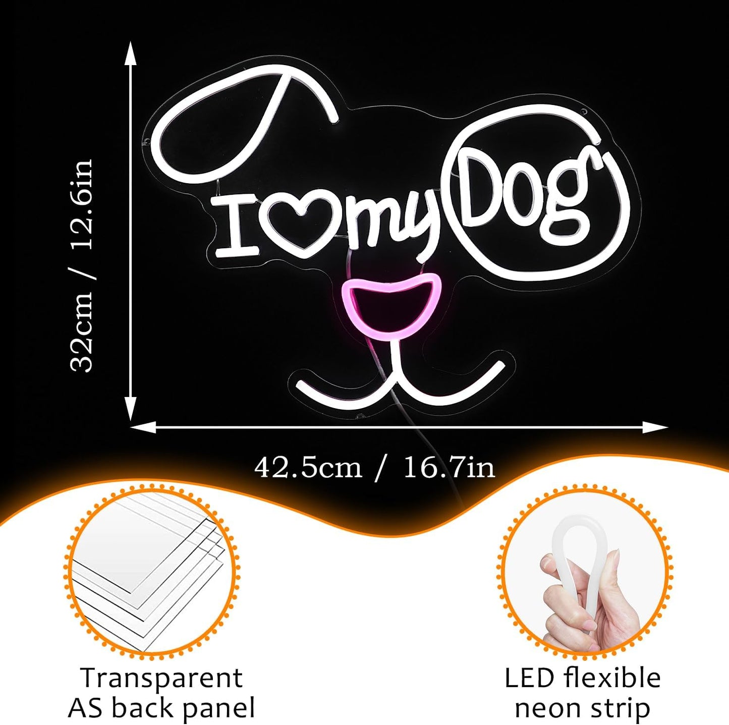 I Love My Dog Neon Sign for Wall Decor Funny Dog Neon Light Powered by USB Dimmable LED White Red Light Up Sign for Pet Shop Bedroom Animal Theme Party Decor Great Idea(16.7 * 12.6In)