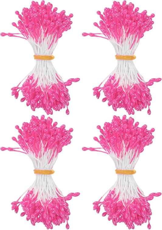 600-Pack Flower Stamens for Crafts, 5mm Double Heads Artificial Pearl Floral Pistil Mini Flower Pollens Stamens for DIY Making/Wedding/Scrapbook Decoration [Rose Red]