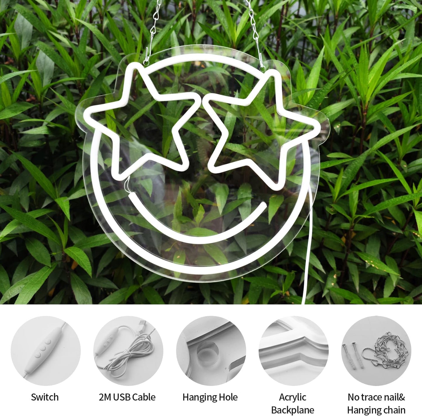 Smile Face Neon Sign, Wootfairy Led Neon Signs for Wall Decor, Dimmable Neon Light for Bedroom, Gaming Room, Kids Room, Bar Decoration, Yellow and Pink Light Up Signs for Wedding Birthday Party