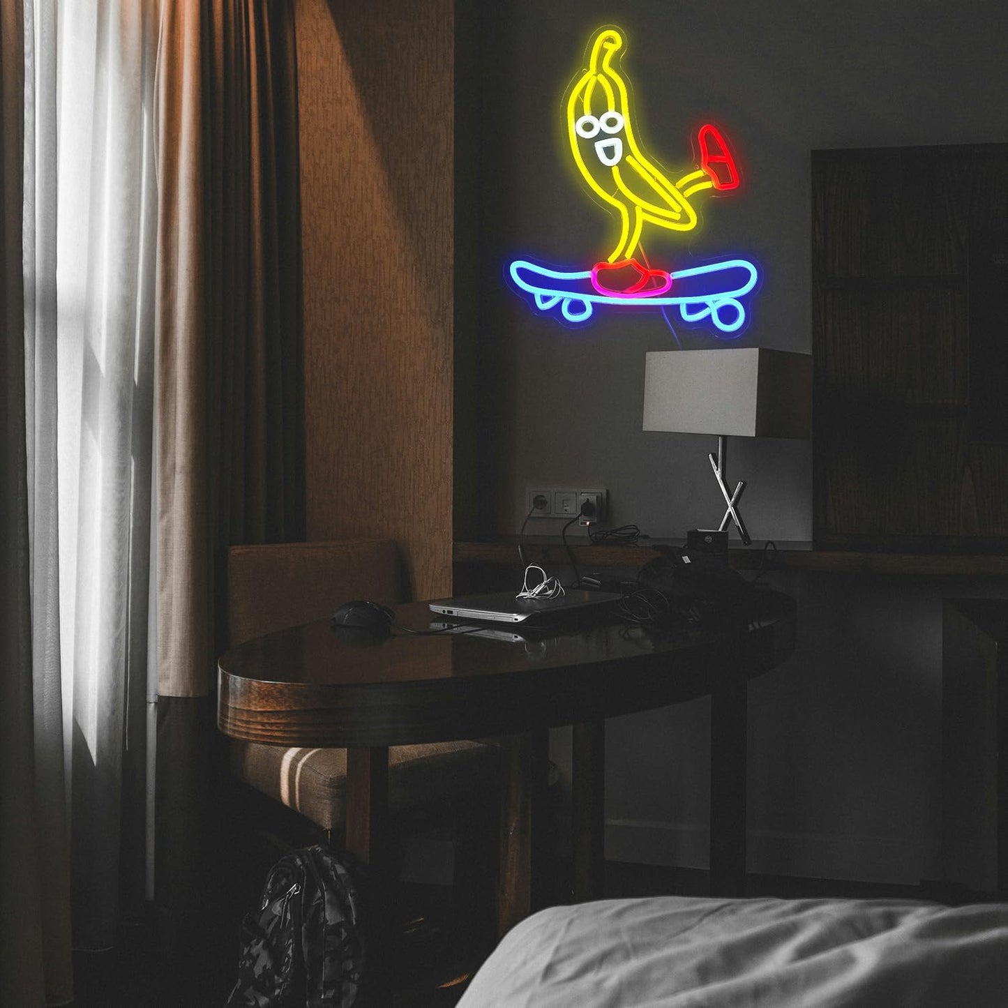 Skateboard Banana Neon Sign Cool Slide Banana LED Neon Light Dimmable Banana Light Up Sign for Shop Bedroom Party Bar Art Wall Decoration(16.3"*13")