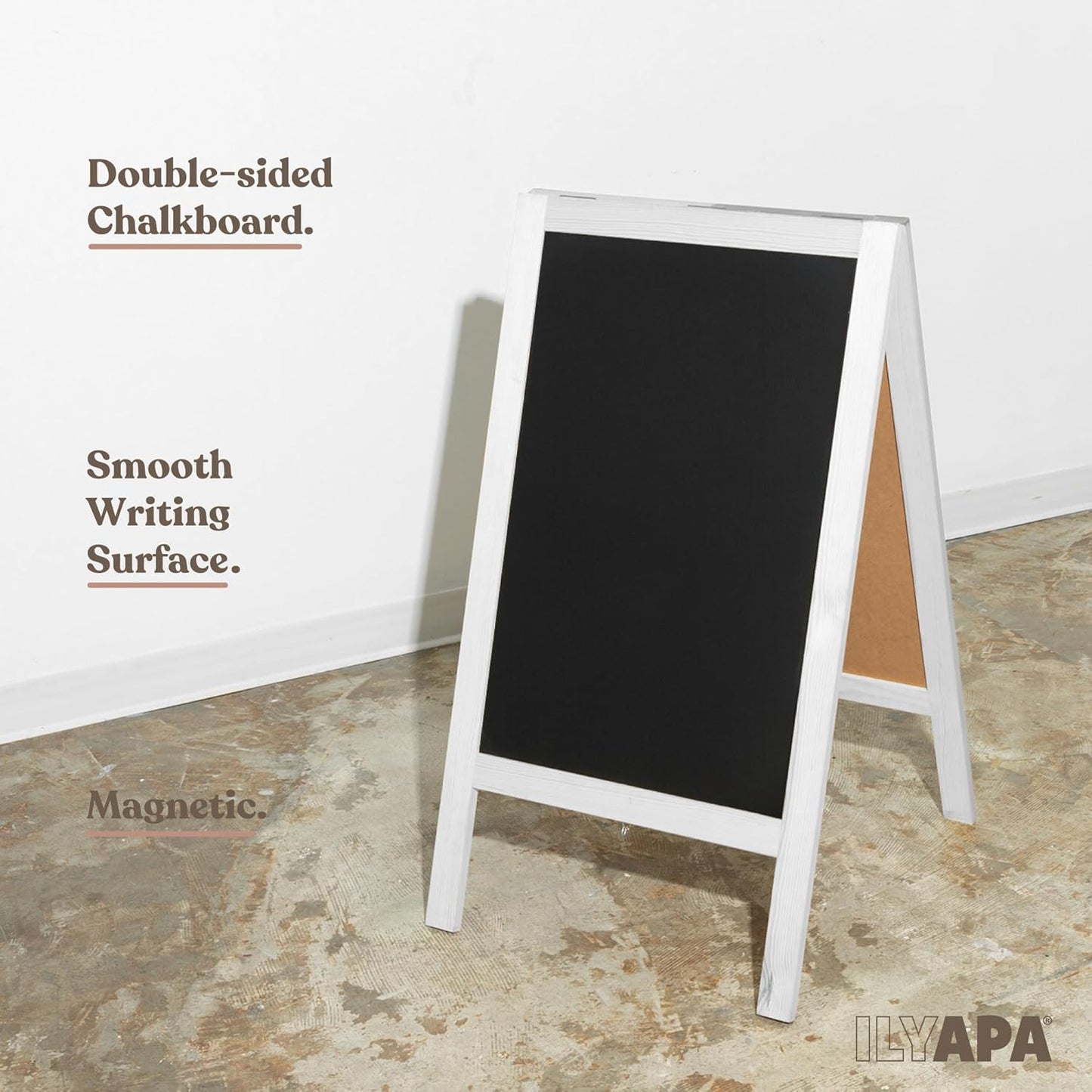 Ilyapa Wooden A-Frame Sign with Eraser & Chalk - 40 x 20 Inches Magnetic Sidewalk Chalkboard – White Menu Display for Restaurant, Business Or Wedding