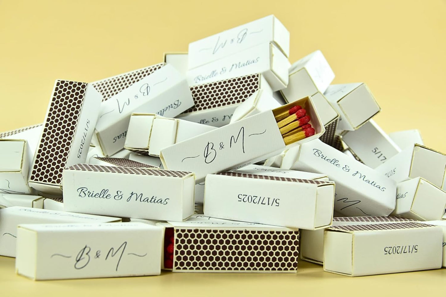 Custom Matchboxes - Set of 10 - Personalized - 2" Inch Long - Colorful Matchsticks - Weddings – Wedding Favor - Matchboxes, Custom Matchbox (2" Matchsticks, Wedding Design #4)