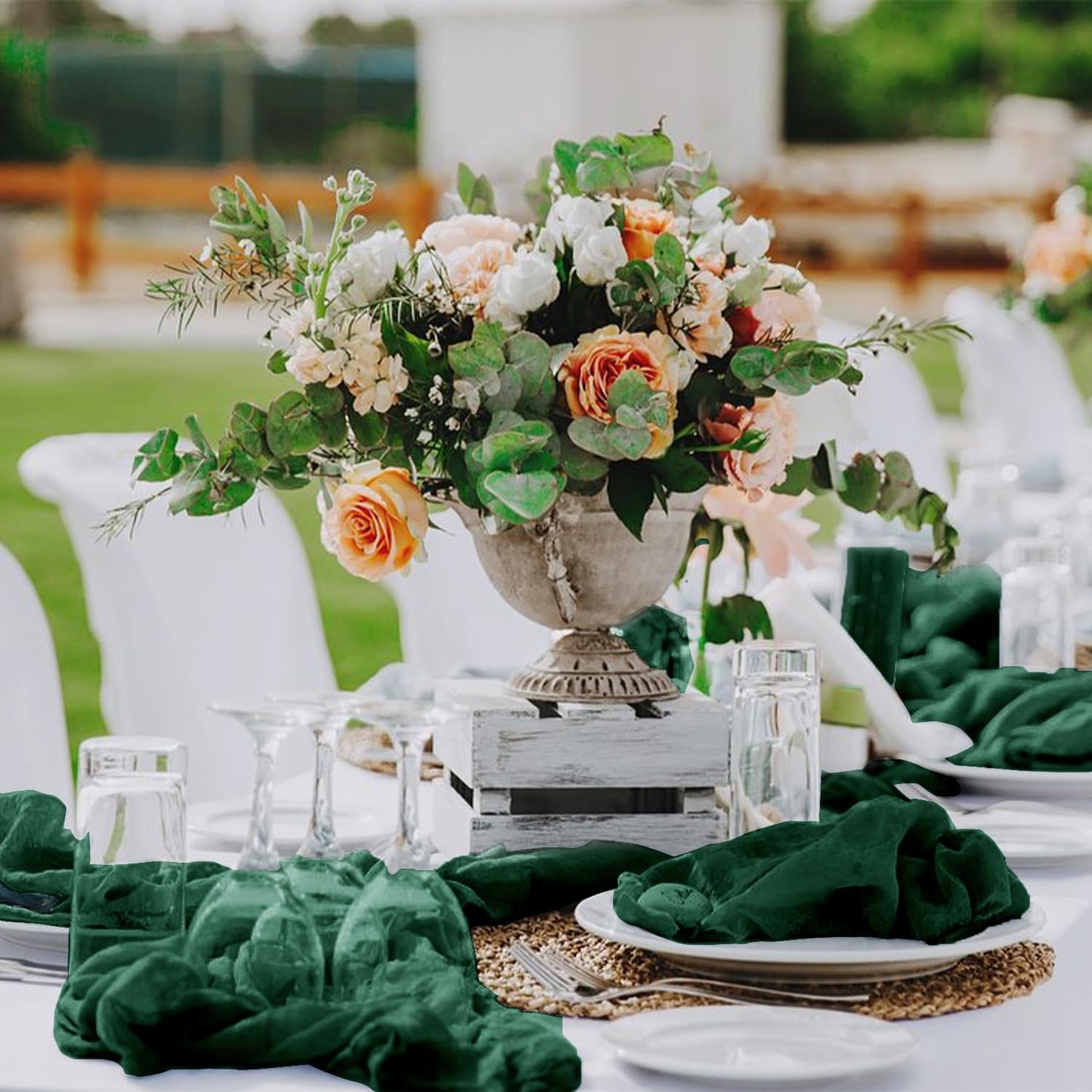 Hahuho Emerald Green Cheesecloth Table Runner 10ft, Gauze Boho Rustic Table Runners for Wedding Birthday Party Baby Shower Decorations（1 Pack , 35x120 Inches）