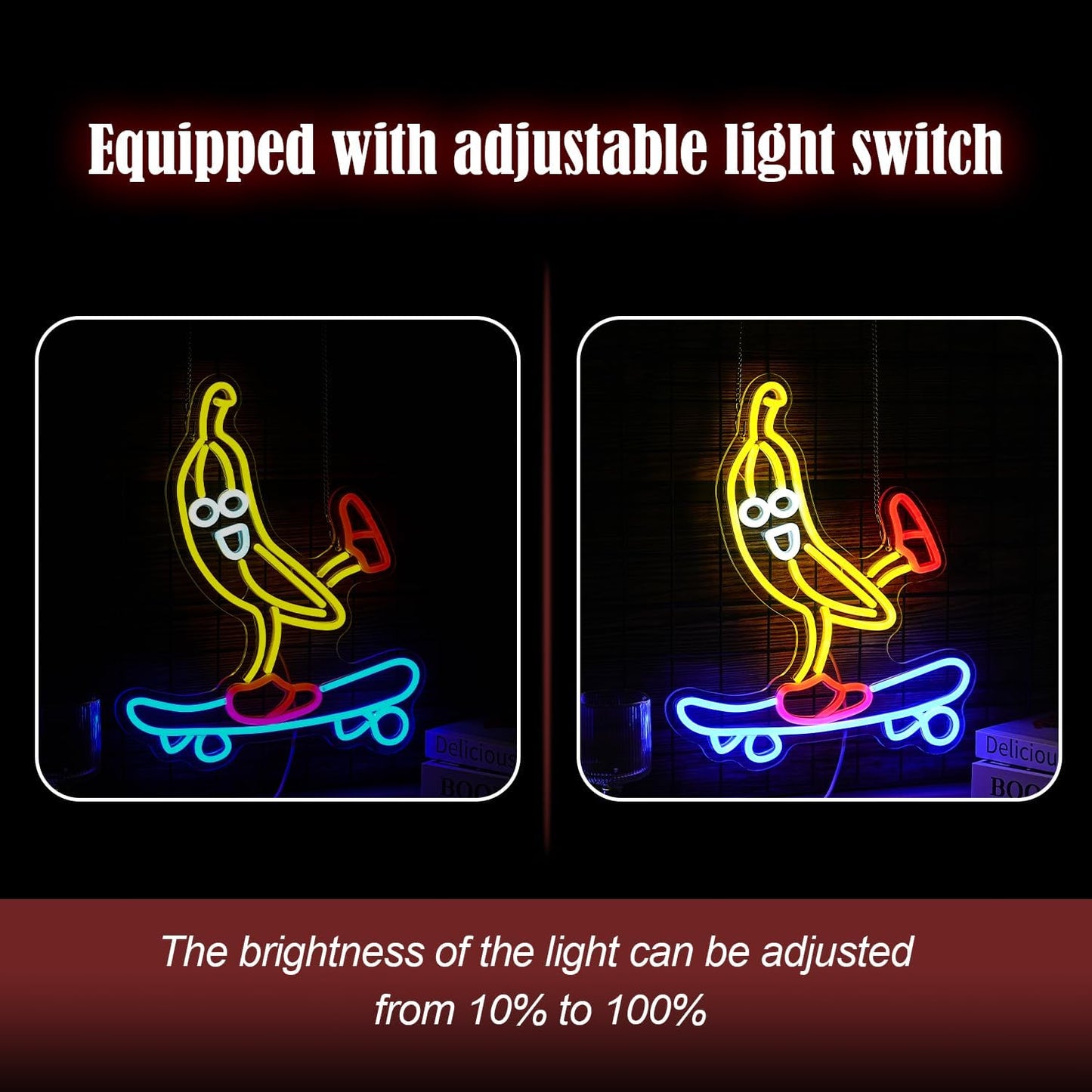 Skateboard Banana Neon Sign Cool Slide Banana LED Neon Light Dimmable Banana Light Up Sign for Shop Bedroom Party Bar Art Wall Decoration(16.3"*13")