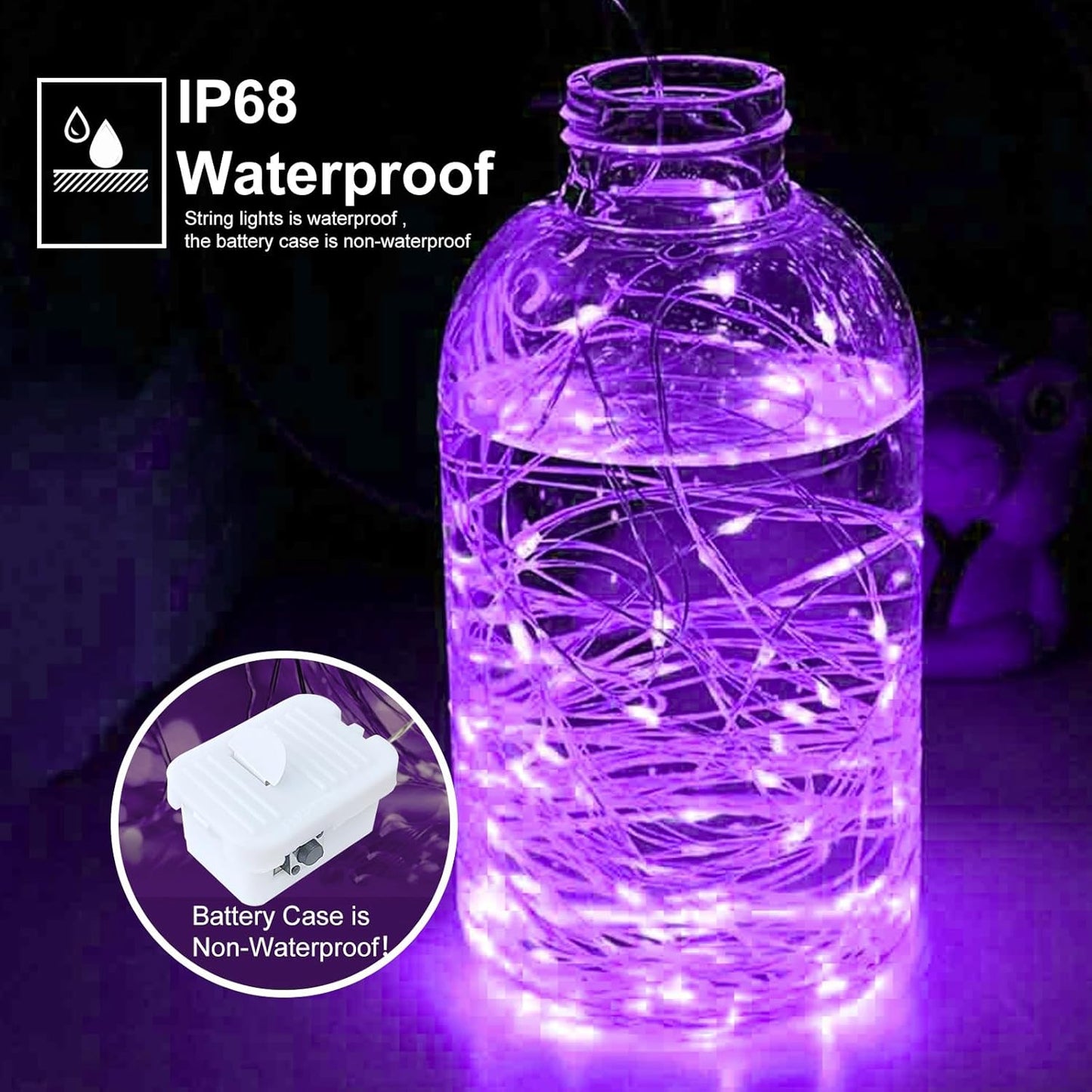 pozzolanas 24 Pack 7ft Waterproof LED Fairy Lights - Battery Operated String Lights with 20 LEDs for Home, Mason Jar, Party, Wedding, Halloween, Christmas Decorations (12 Multicolor & 12 Purple)