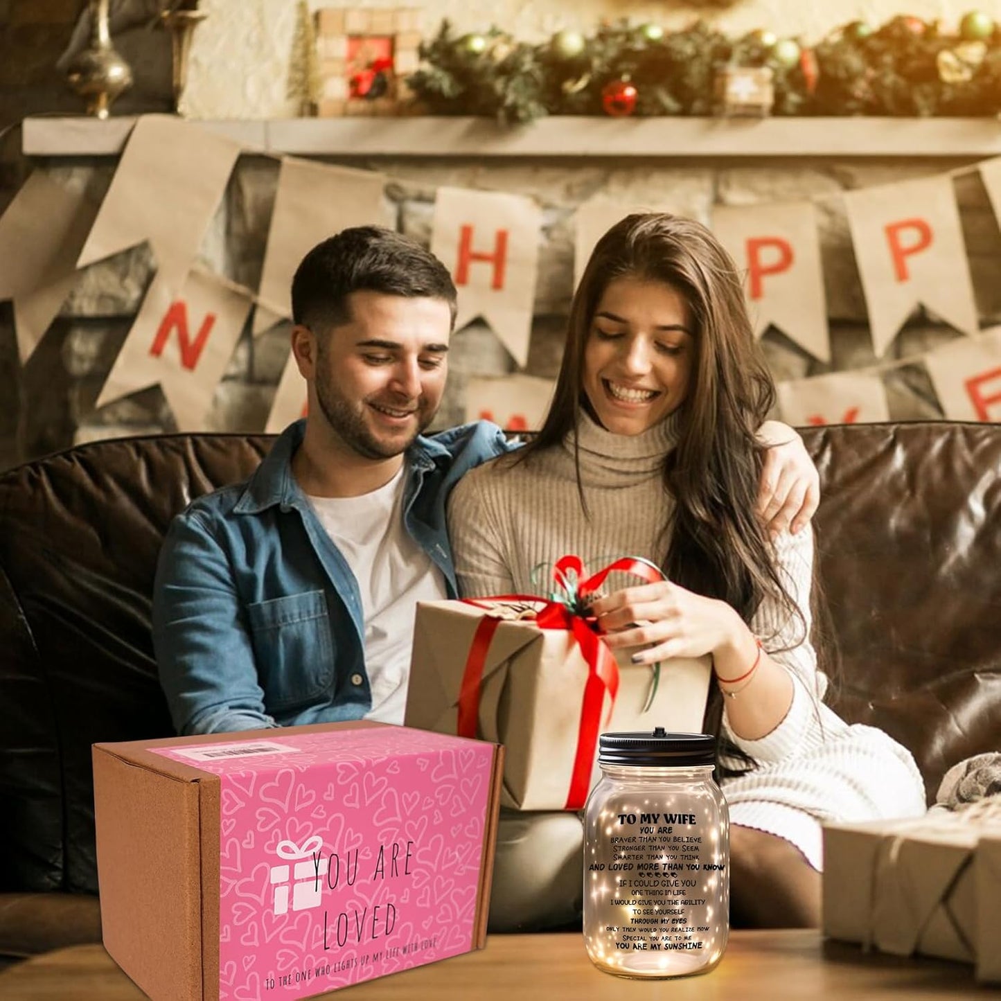 CNVOILA Valentines Day Gifts for Her, For Wife From Husband, Frosted Valentine Mason Jar, Stylish Home Decor, Anniversary Thoughtful Unique Present, Personalized Funny Gifts
