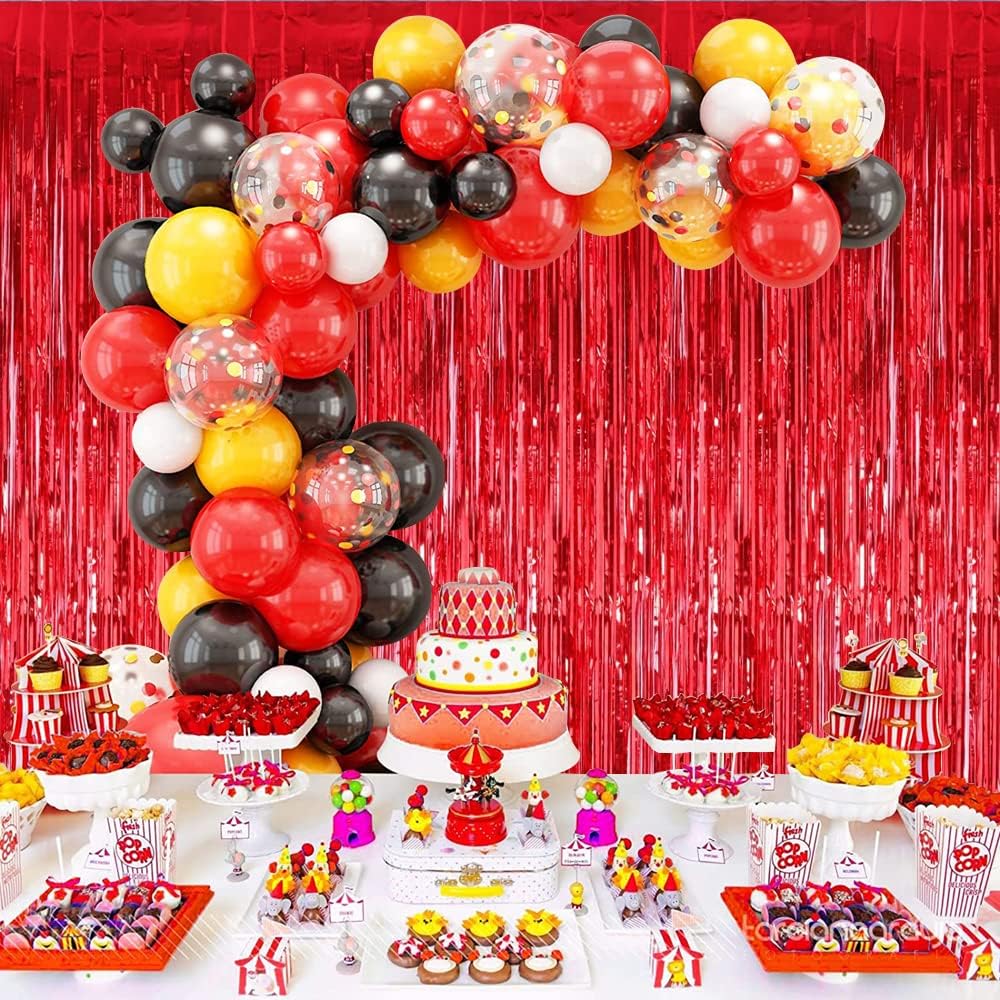 3Pcs Red Metallic Tinsel Foil Fringe Curtains,3.28ft x 6.56ft Red Photo Booth Backdrop Streamer Curtain,Photo Booth Props,Ideal Bachelorette Party Supplies,Birthday, Christmas,New Year Decorations