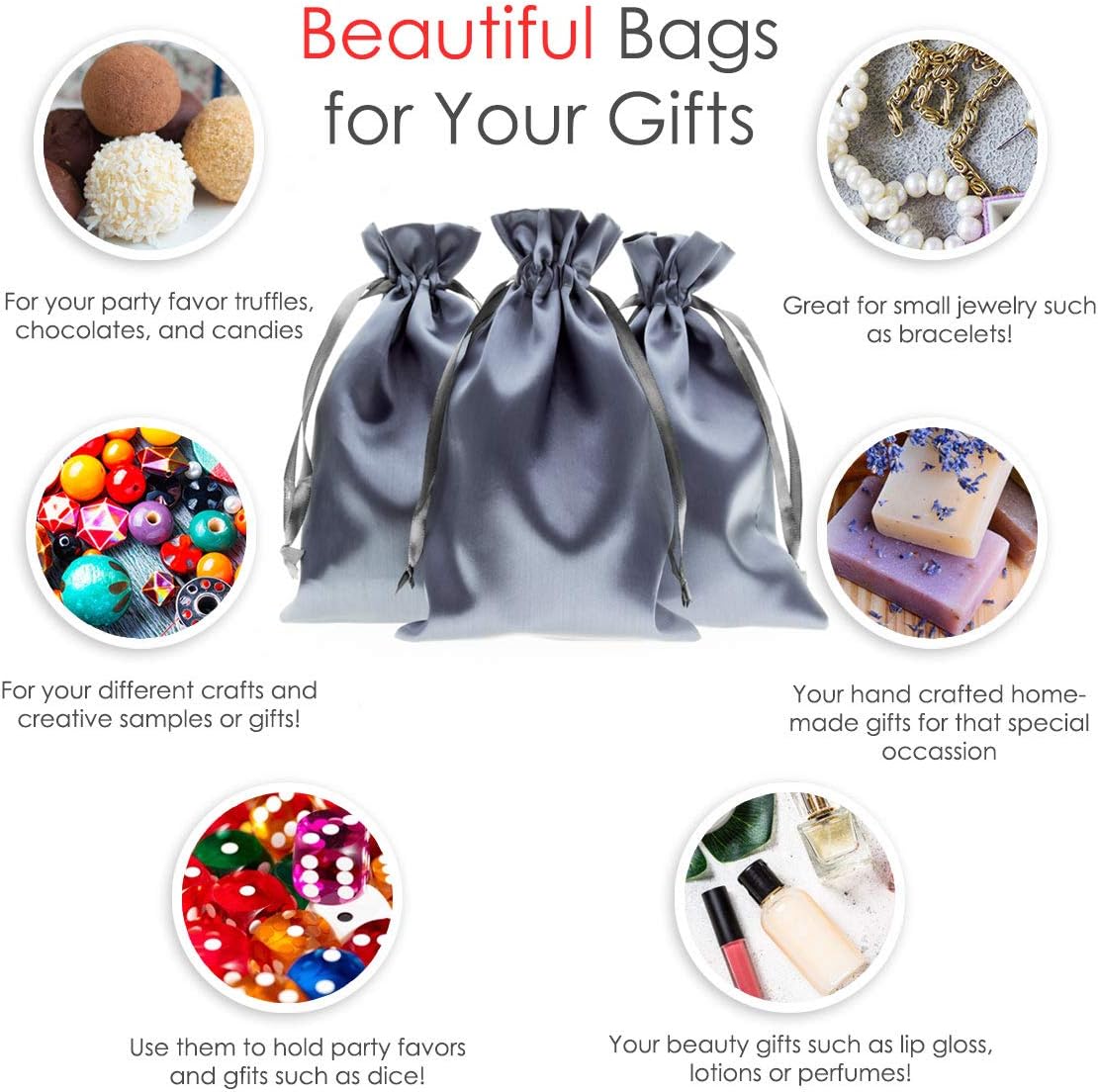 3" x 4" Silver Satin Gift Bags, Jewelry Bags, Wedding Favor Silky Drawstring Baby Shower Christmas 50 per Pack