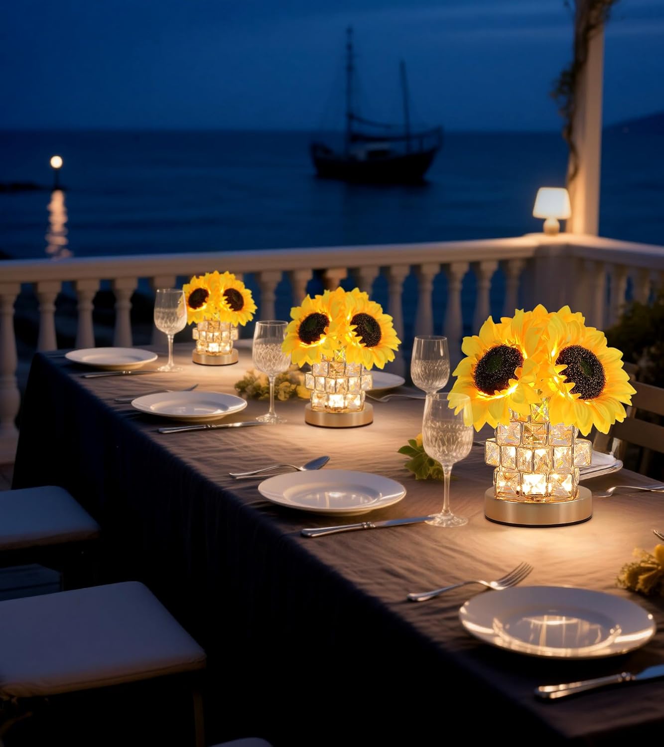 Sunflowers Lamp,Rechargeable Cordless Touch Lamp,3-Colour Infinitely Dimming Small Night Light,Crystal Table Lamp for Home Decor/Restaurant/Bar/Coffee Shop,Gifts for Women/Mom