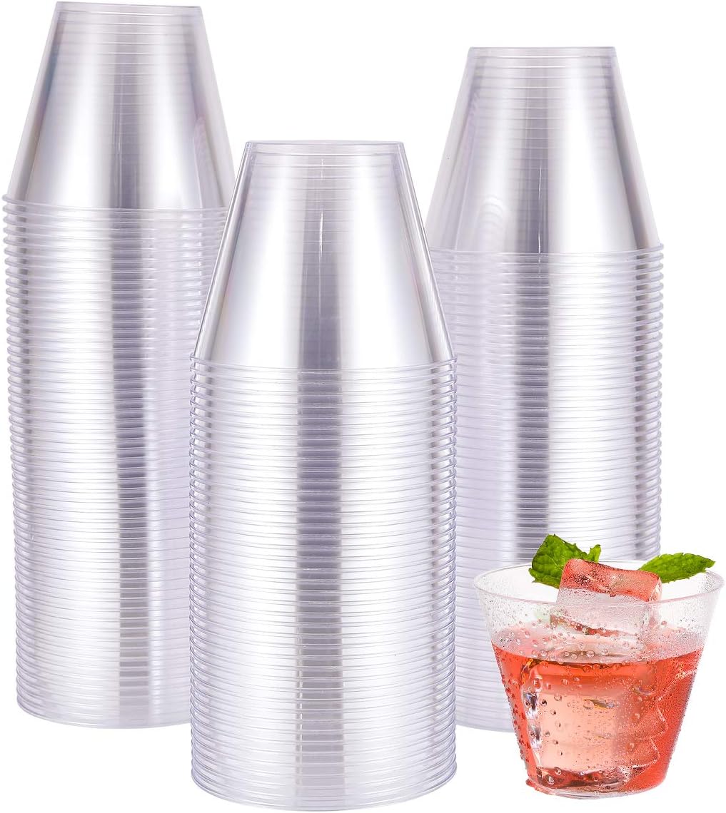 JOLLY CHEF 9 oz Clear Disposable Plastic Cups, 100 Pack Clear Plastic Cups Tumblers, Heavy-duty Party Glasses, Disposable Cups for Thanksgiving, Halloween, Christmas Party