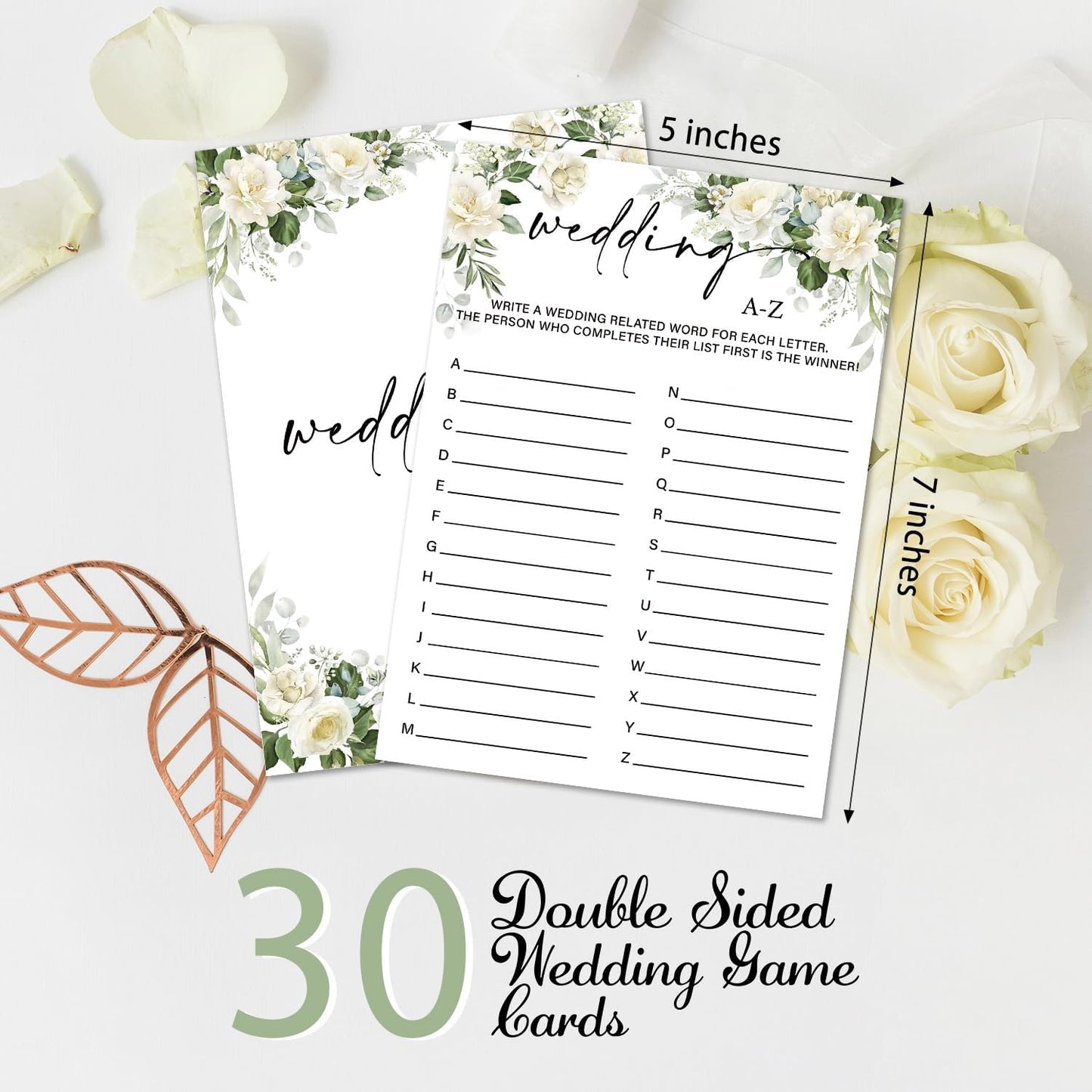Eucalyptus Bridal Shower Games 30 Guests, Wedding A-Z Bridal Games for Showers, White Rose Wedding Engagement Party Activity Party Supplies/Green-02