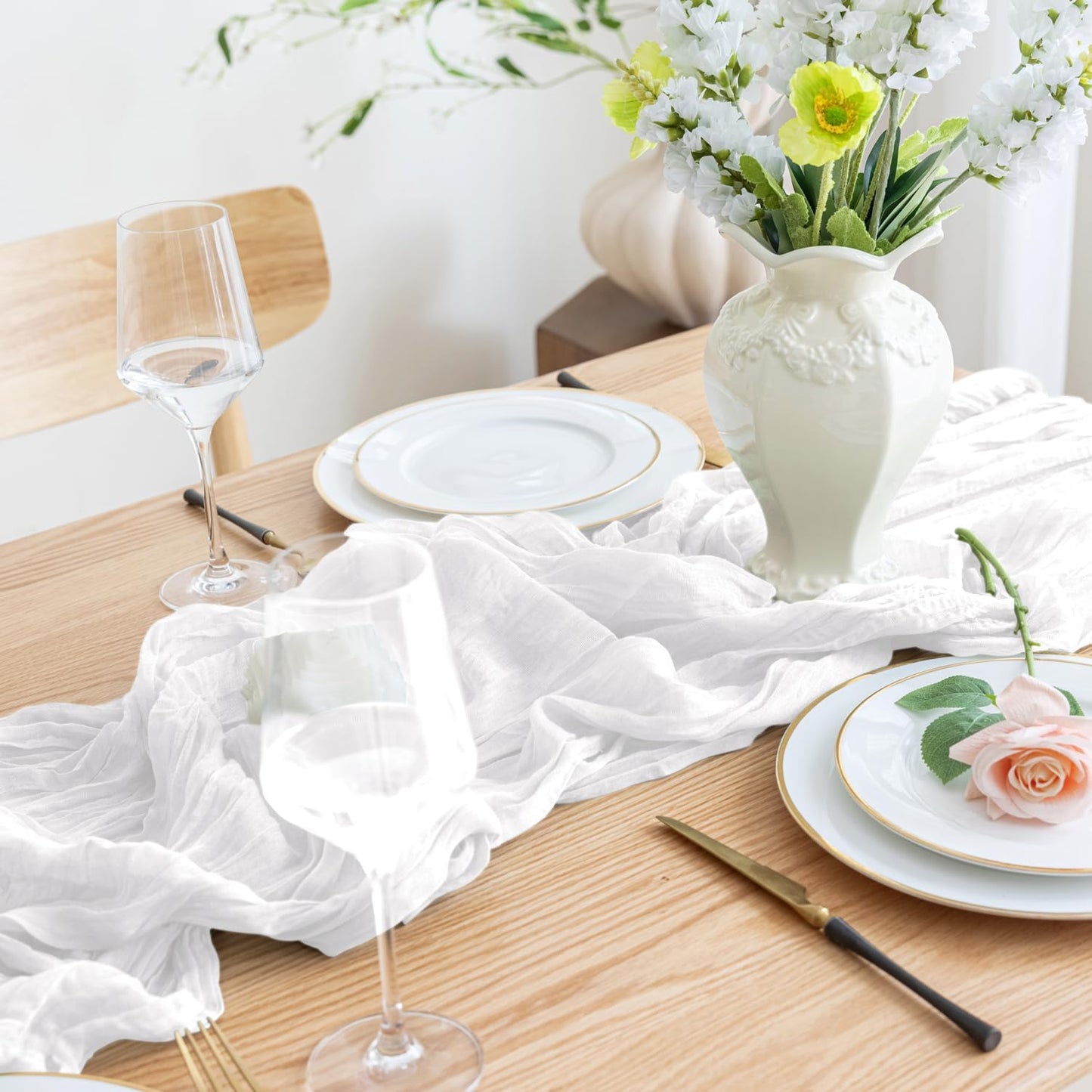 Asee'm 2pcs Cheesecloth Table Runner 120 Inches Long Ivory Boho Gauze Cheese Cloth Runner 10FT Rustic Sheer Table Runners for Christmas Wedding Party Baby Shower Spring Easter Decoration