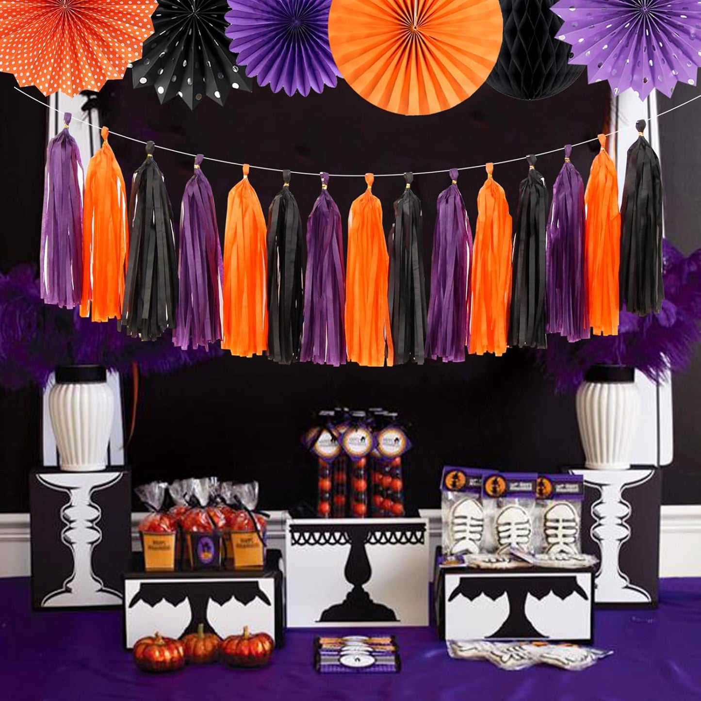 Orange Black Purple Halloween Party-Decorations - 33Pcs Banner,Streamers Tassel Garland,Tissue Pom Poms Honeycomb,Paper Lantern Fan,Birthday Wedding Baby Bridal Shower Decor Hugtmr