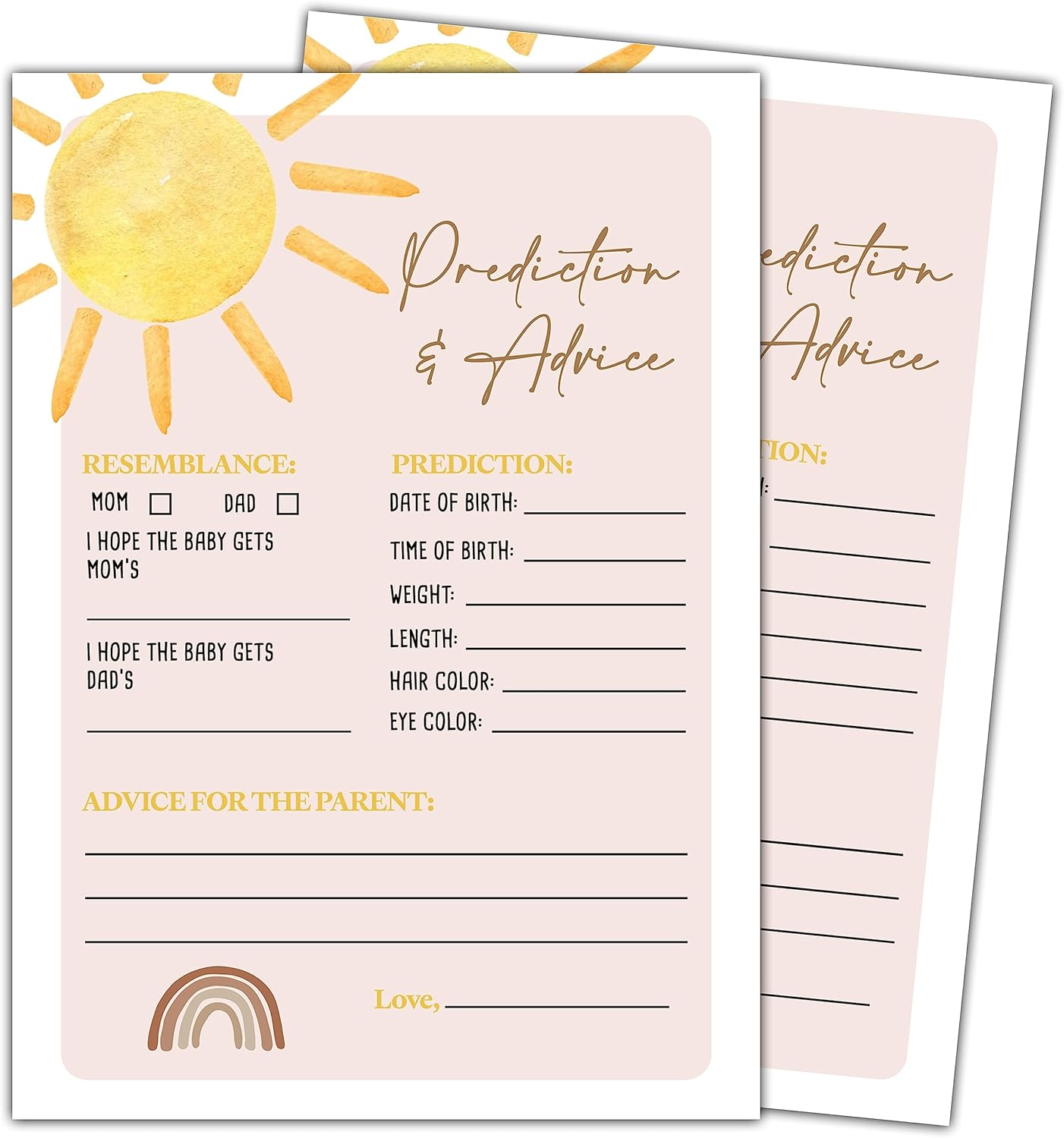 Boho Sunshine 30 Baby Predictions and Advice Cards, Gender Reveal Party Supplies Favors (5"x7") - D02