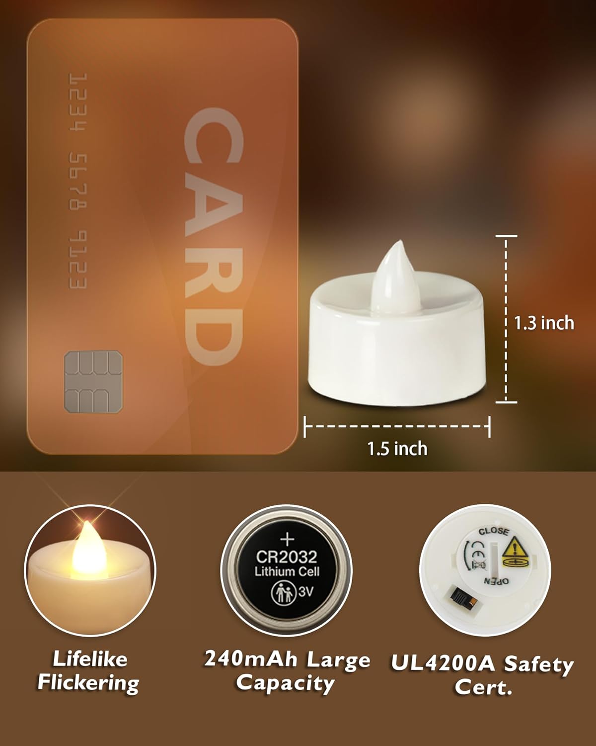 Homemory 24-Pack Flameless LED Tea Lights Candles Battery Operated, 200+Hour Fake Electric Candles TeaLights for Votive, Halloween, Ofrenda, Diya, Wedding Centerpiece Table Decor, Funeral, Christmas