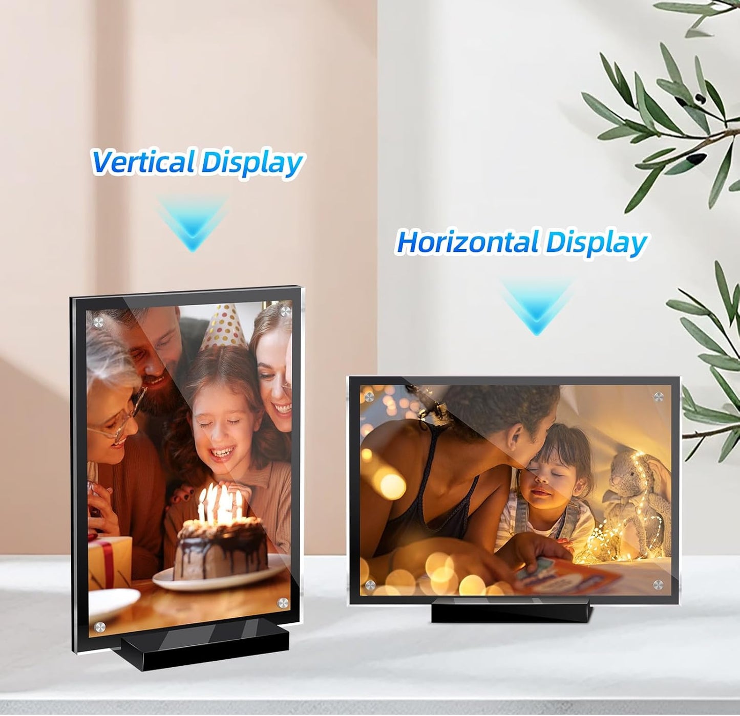 5 Pack Acrylic Magnetic Picture Frame 4x6, Clear Frame for Horizontal Vertical Tabletop Display, Black Photo Frame Magnets for Fridge