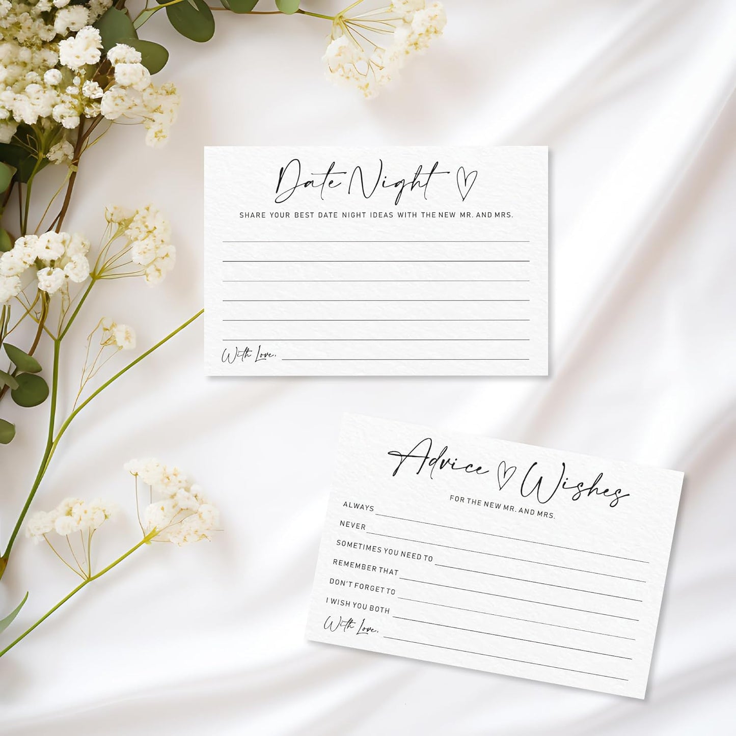 Advice & Wishes Card Set - Minimalism White - 15 Advice & Wishes Cards & 15 Date Night Cards Cards For New Couple, Newlyweds, Engagement, Wedding Party Favor & Supplies - B01