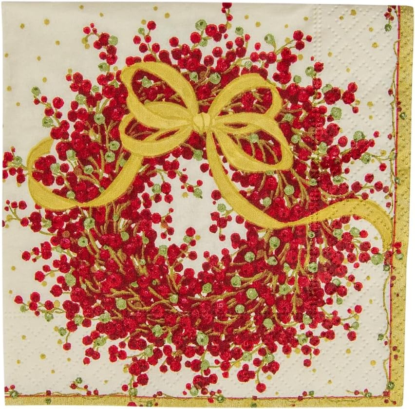 Caspari Entertaining Pepper Berry Cocktail Napkins, Red, 20-Pack