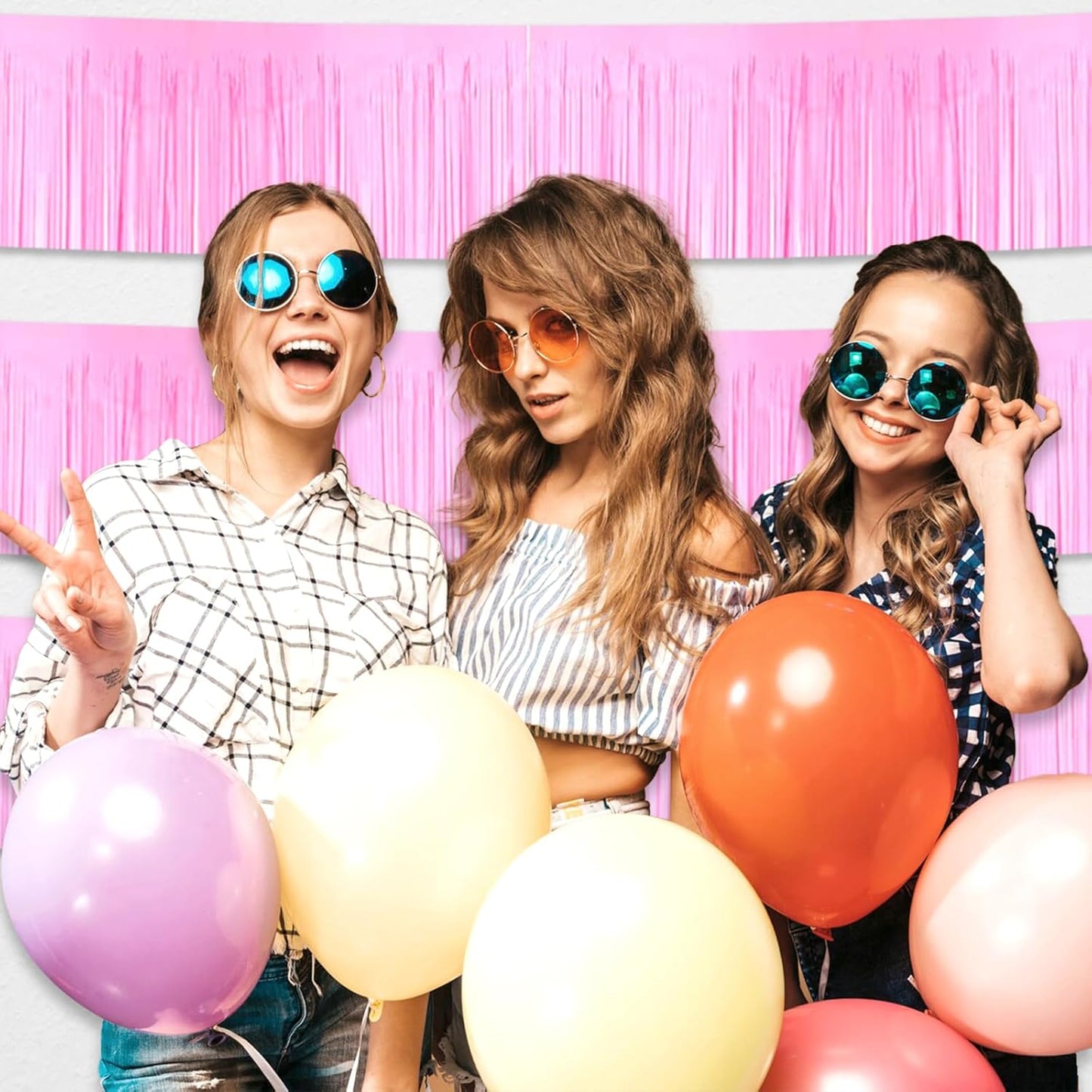 3 Pack 10 Long Macaron Pink Metallic Foil Fringe Garland Wall Hanging Tassle Banner, Mother's Day, Easter, Parade Floats, Birthday, Theme Party, Wedding Party Decorations