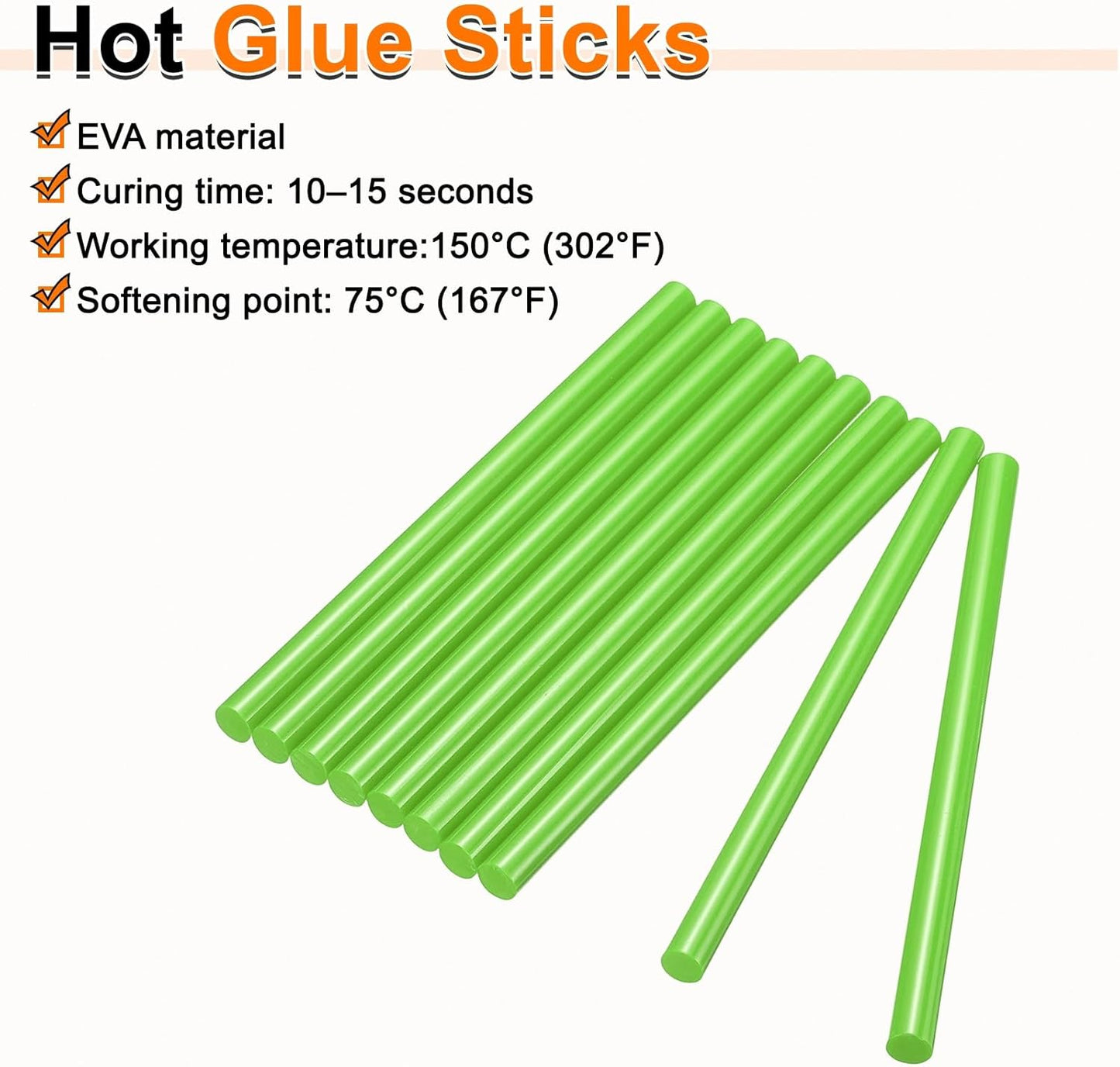 HARFINGTON 10pcs Hot Glue Sticks 0.43" Dia x 5.91" Long EVA Mini Hot Melt Adhesive Glue Stick for Hot Melt Gun Wood Plastic Glass Flowers Fabrics Foam, Light Green