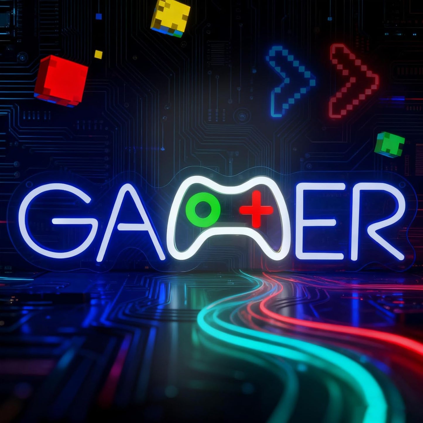 Gamer Neon Sign,Gamepad Shaped Dimmable LED Light Signs for Wall Art Decor,Gaming Backdrop for Game Room Bar Bedroom Club Party Man Cave,Game Gift for Boys Teen Men USB Powered（15.4"*4.1"）